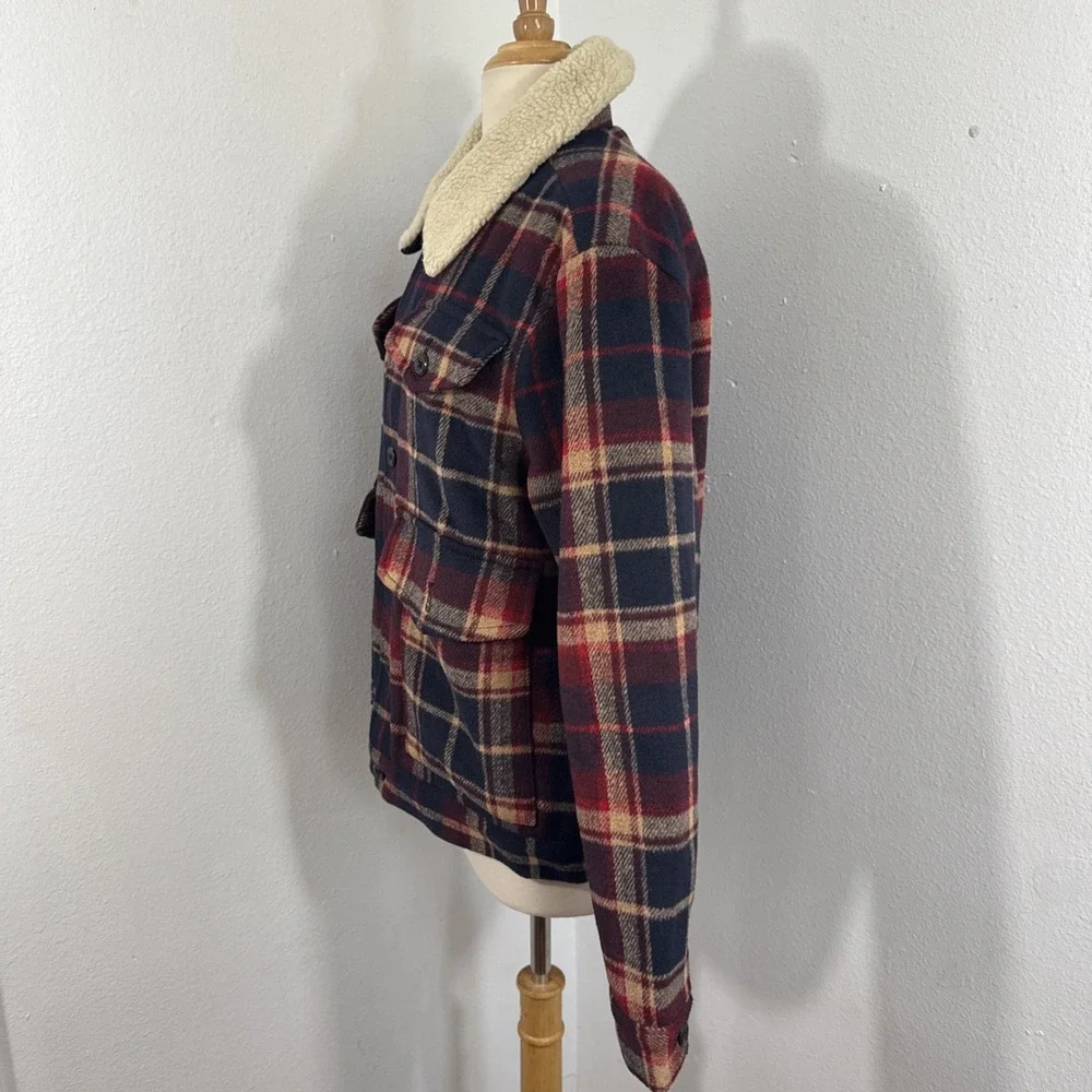 Banana Republic Jacket Men S Plaid Sherpa Collar‎ Button Up Cabincore